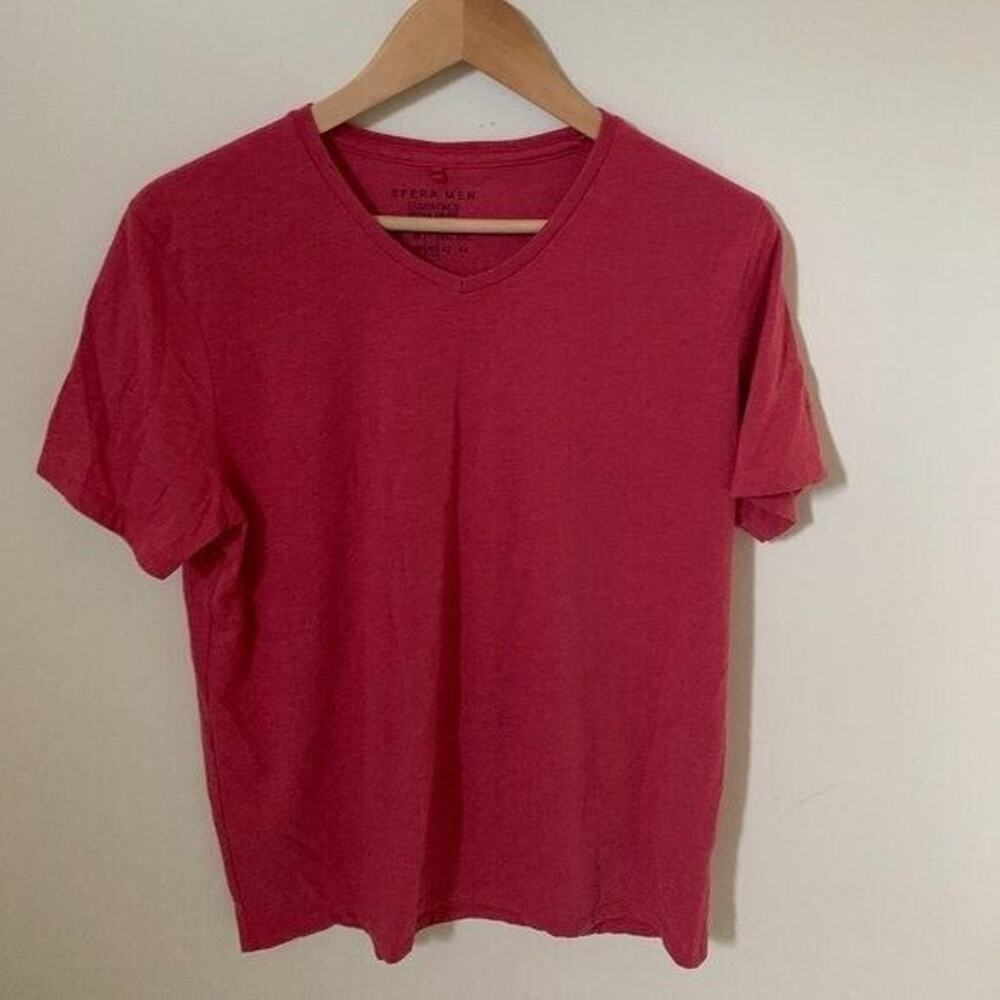 Sfera Essentials Mens Size Large 40 Regular Fit T Shirt Red Short Sleeve VNeck